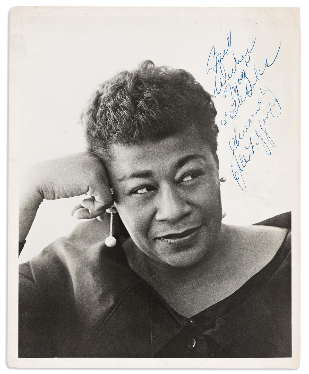FITZGERALD, ELLA. Photograph Signed and Inscribed, Best / Wishes / Maza / & Thanks / Sincerely / Ella Fitzgerald,